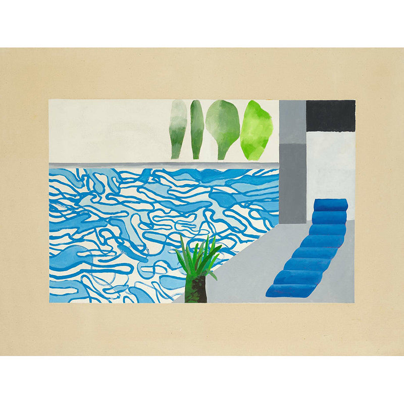 Blue-Green Swimming Pool Murals David Hockney Painting Artistic Waterproof Wall Decoration Clearhalo 'Wall Decor' 'Wall Mural' 1393370