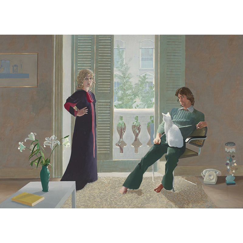 Full Size Modern Art Murals in Brown Hockney Painting of Mr and Mrs Clark and Percy Wall Covering, Custom-Print Clearhalo 'Wall Decor' 'Wall Mural' 1393385