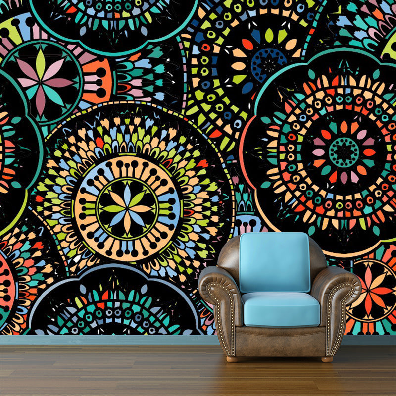 Ethnic Mandala Pattern Mural Wallpaper for Bedroom Abstract Wall Decor, Custom Print Pink-Blue-Yellow-Red-Green Clearhalo 'Wall Decor' 'Wall Mural' 1393422