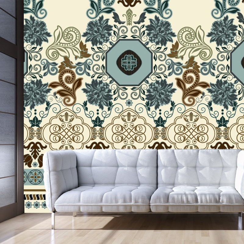 Blue-Brown Floral Wallpaper Murals Moisture Resistant Boho Bedroom Wall Covering Clearhalo 'Wall Decor' 'Wall Mural' 1393428