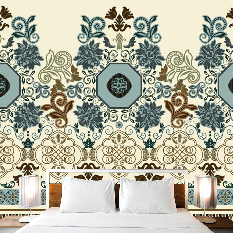 Blue-Brown Floral Wallpaper Murals Moisture Resistant Boho Bedroom Wall Covering Clearhalo 'Wall Decor' 'Wall Mural' 1393429