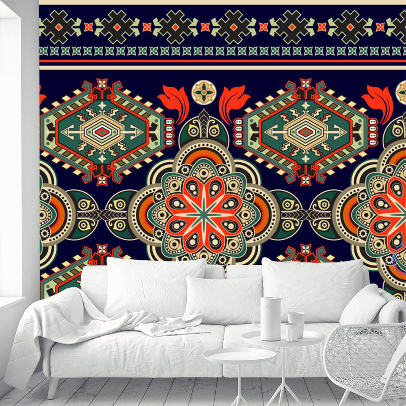 Bohemia Seamless Flower Wall Mural Red-Green Symmetry Wall Art for Living Room Decor Red-Green Clearhalo 'Wall Decor' 'Wall Mural' 1393432