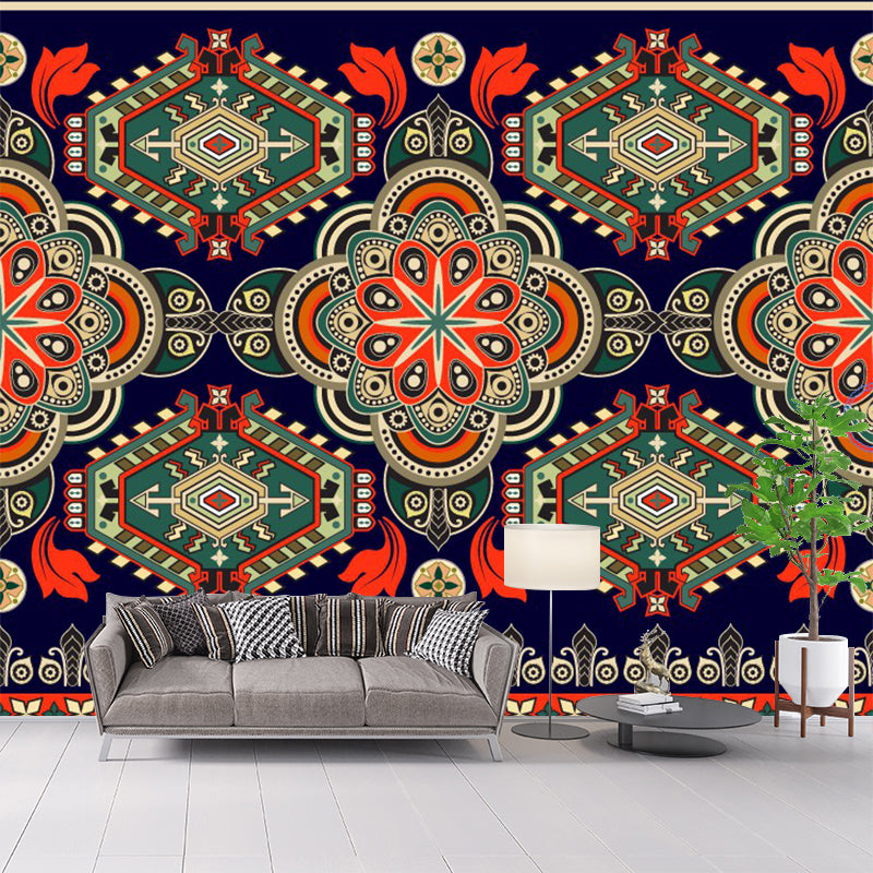 Bohemia Seamless Flower Wall Mural Red-Green Symmetry Wall Art for Living Room Decor Clearhalo 'Wall Decor' 'Wall Mural' 1393434