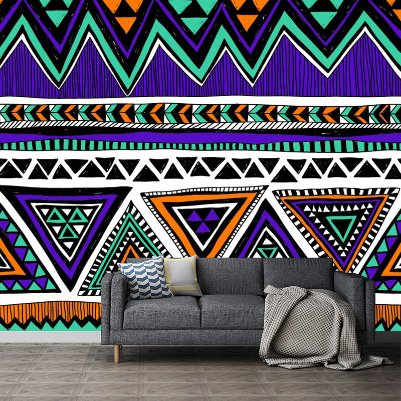 Customized Illustration Bohemia Murals with Triangle Seamless Pattern in Purple-Green Purple-Green Clearhalo 'Wall Decor' 'Wall Mural' 1393447