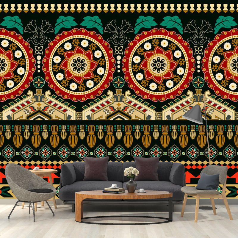 Mandala Seamless Pattern Wallpaper Mural Bohemian Non-Woven Cloth Wall Art in Yellow-Green Clearhalo 'Wall Decor' 'Wall Mural' 1393453