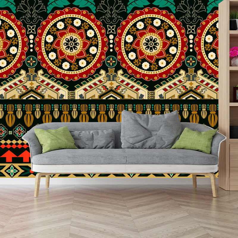 Mandala Seamless Pattern Wallpaper Mural Bohemian Non-Woven Cloth Wall Art in Yellow-Green Clearhalo 'Wall Decor' 'Wall Mural' 1393454