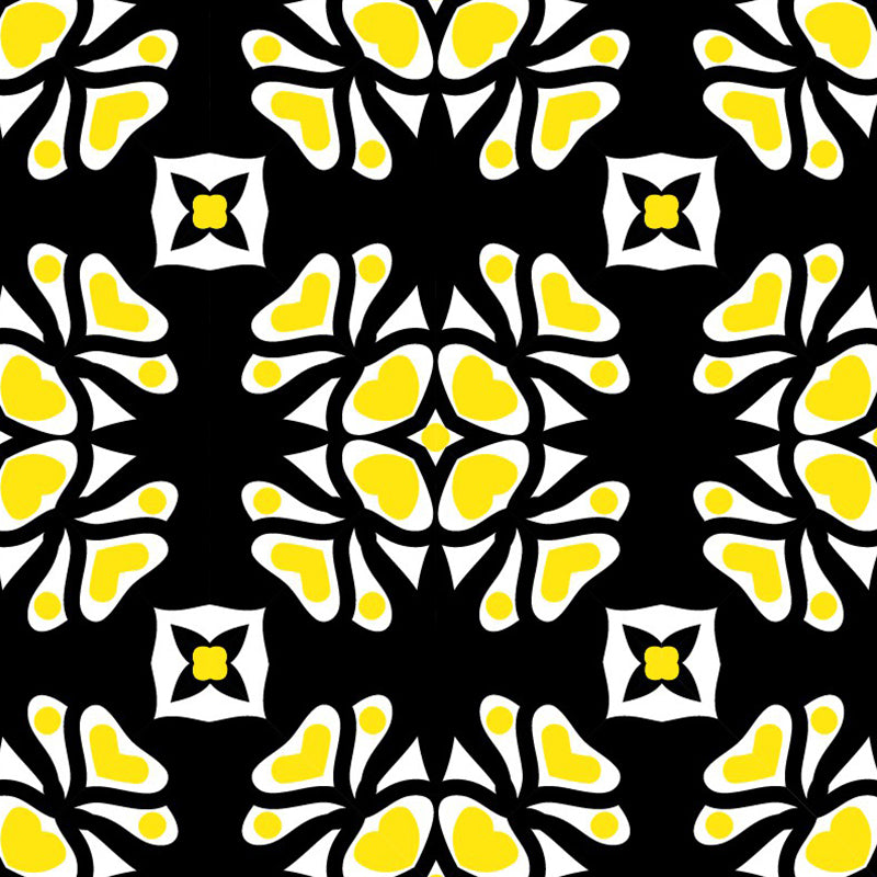 Abstract Petals Mural Wallpaper Bohemian Smooth Wall Decor in Yellow-White on Black Clearhalo 'Wall Decor' 'Wall Mural' 1393475