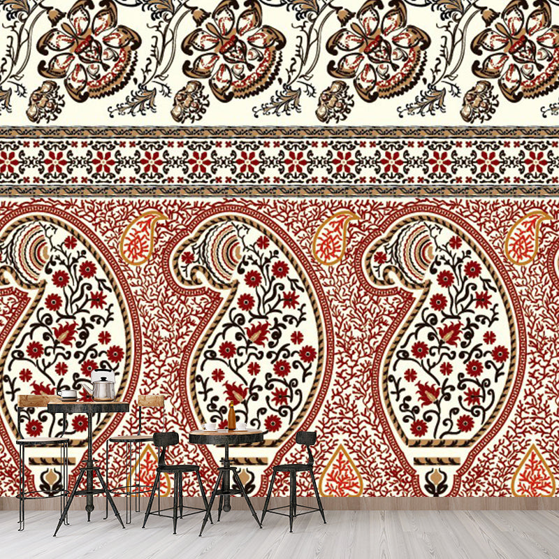 Red Brown Floral Printed Murals Wallpaper Waterproofing Wall Decor for Living Room Clearhalo 'Wall Decor' 'Wall Mural' 1393489