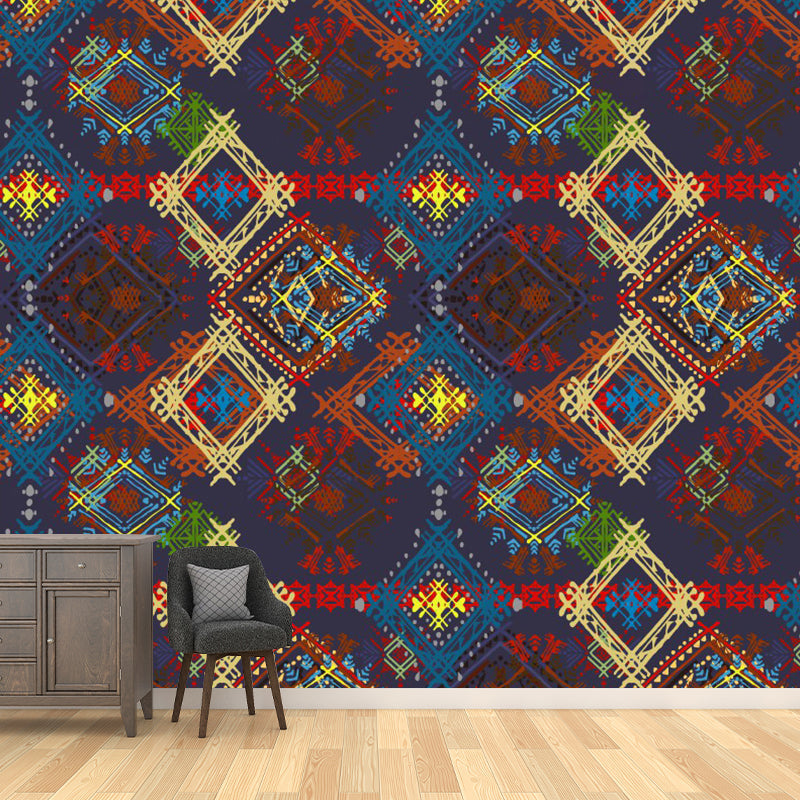 Boho Check Seamless Pattern Mural Decal for Bedroom Personalized Wall Covering in Red-Yellow-Blue Red-Yellow-Blue Clearhalo 'Wall Decor' 'Wall Mural' 1393492