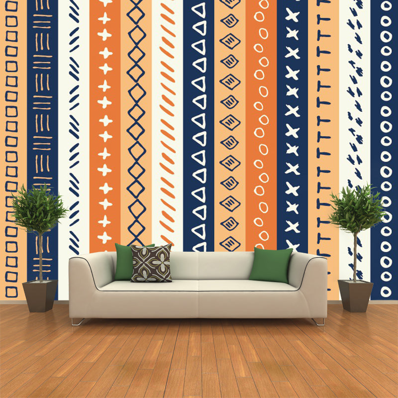 Whole Stripes Wall Covering Mural Bohemia Ethnic Geometric Wall Decor in Blue-Orange-Yellow Clearhalo 'Wall Decor' 'Wall Mural' 1393503