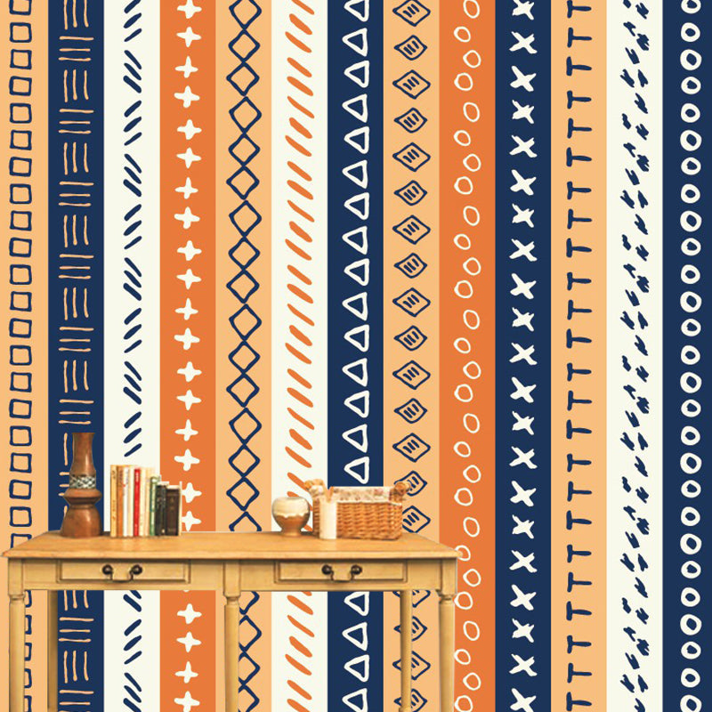 Whole Stripes Wall Covering Mural Bohemia Ethnic Geometric Wall Decor in Blue-Orange-Yellow Clearhalo 'Wall Decor' 'Wall Mural' 1393504