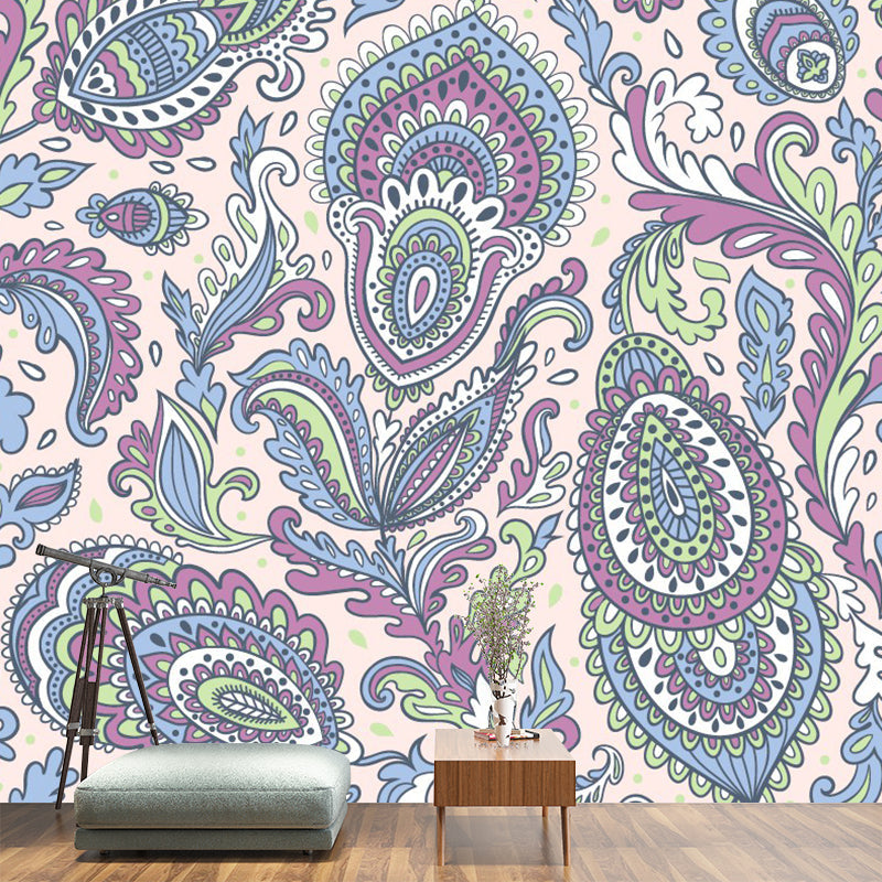 Blue-Purple Boho Chic Mural Wallpaper Extra Large Peacock Elements Wall Art for Bedroom Blue-Purple Clearhalo 'Wall Decor' 'Wall Mural' 1393512