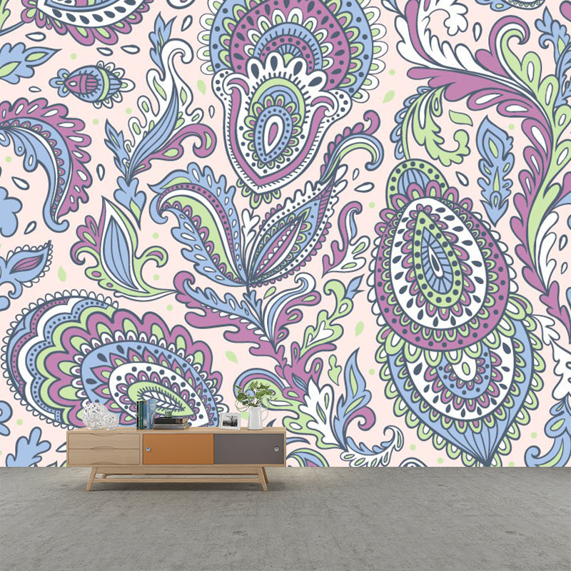 Blue-Purple Boho Chic Mural Wallpaper Extra Large Peacock Elements Wall Art for Bedroom Clearhalo 'Wall Decor' 'Wall Mural' 1393514