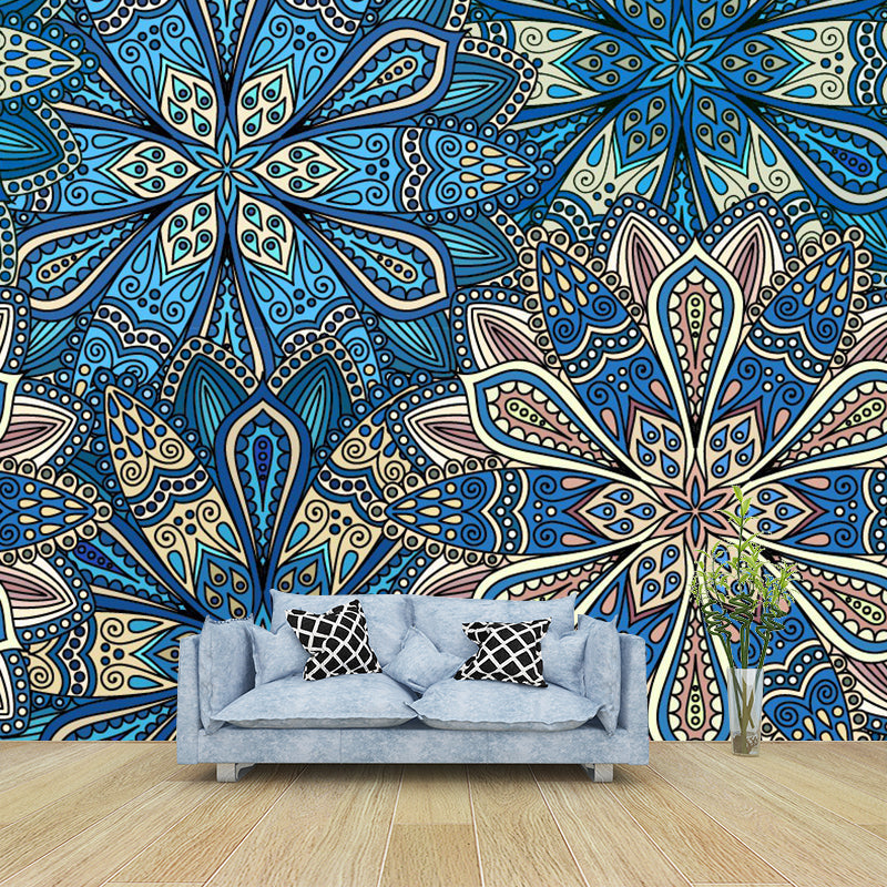 Blue Flower Blossom Murals Decal Washable Bohemian Style Bedroom Wall Decoration Blue Clearhalo 'Wall Decor' 'Wall Mural' 1393517