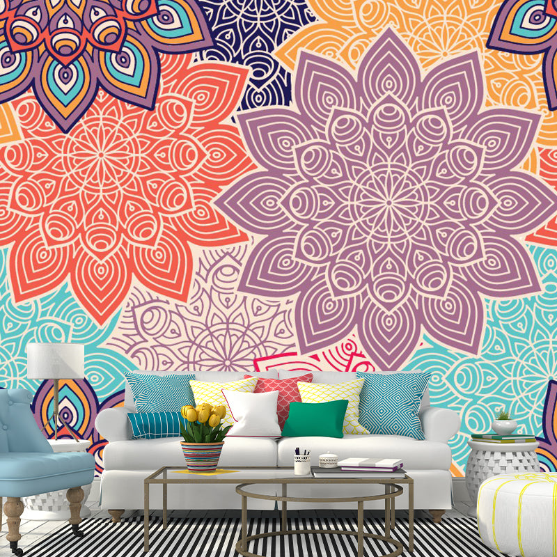 Bohemian Sunflower Print Murals Wallpaper Multicolored Living Room Wall Covering, Optional Size Clearhalo 'Wall Decor' 'Wall Mural' 1393528