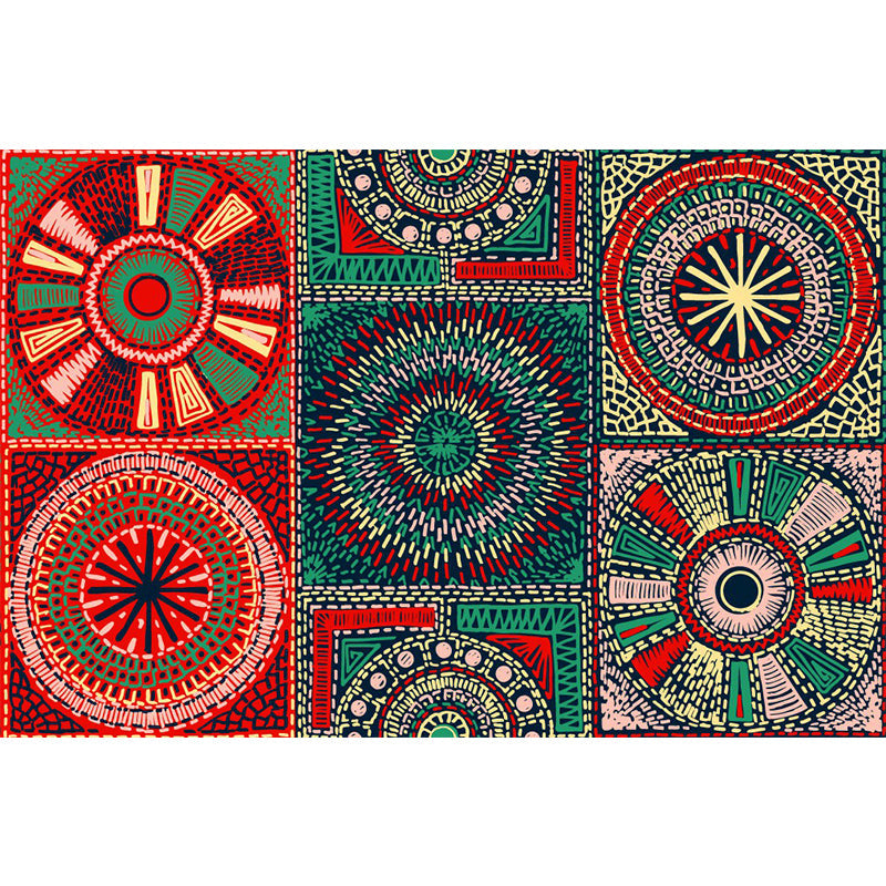 Bohemian Style Floral Wall Mural Red-Yellow-Green Mandala Pattern Wall Art, Customized Size Clearhalo 'Wall Decor' 'Wall Mural' 1393565