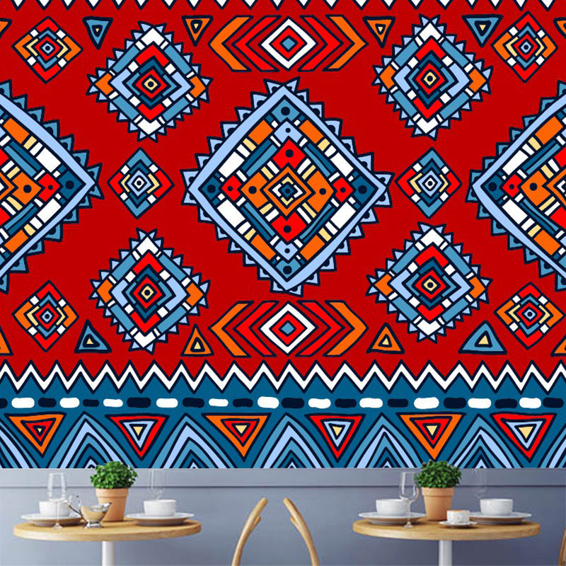 Boho-Chic Zigzag Square Murals Red-Blue Waterproofing Wall Decoration for Bedroom Clearhalo 'Wall Decor' 'Wall Mural' 1393568