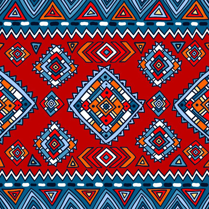 Boho-Chic Zigzag Square Murals Red-Blue Waterproofing Wall Decoration for Bedroom Clearhalo 'Wall Decor' 'Wall Mural' 1393570