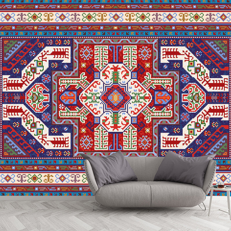 Symmetry Abstract Pattern Mural Decal Bohemian Non-Woven Wall Covering in Red-Blue Red-Blue Clearhalo 'Wall Decor' 'Wall Mural' 1393572