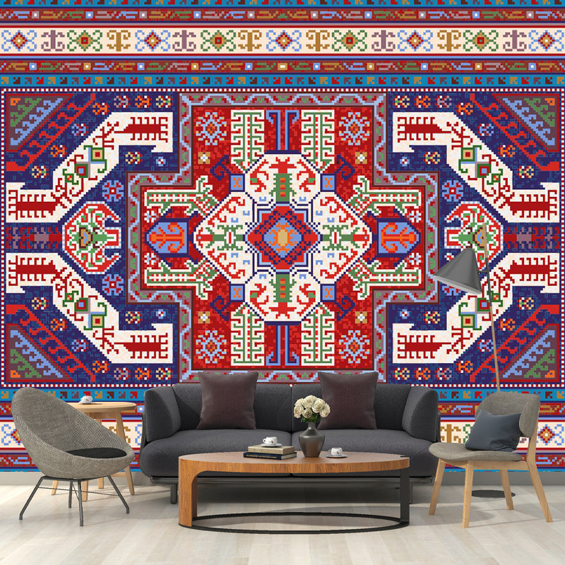 Symmetry Abstract Pattern Mural Decal Bohemian Non-Woven Wall Covering in Red-Blue Clearhalo 'Wall Decor' 'Wall Mural' 1393574