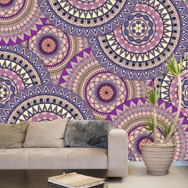 Boho Floral Circles Wall Mural Decal Purple Moisture Resistant Wall Covering for Bedroom Clearhalo 'Wall Decor' 'Wall Mural' 1393589