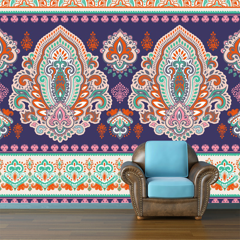 Boho Tribal Medallion Mural Decal for Living Room Personalized Wall Art in Orange-Green Clearhalo 'Wall Decor' 'Wall Mural' 1393618