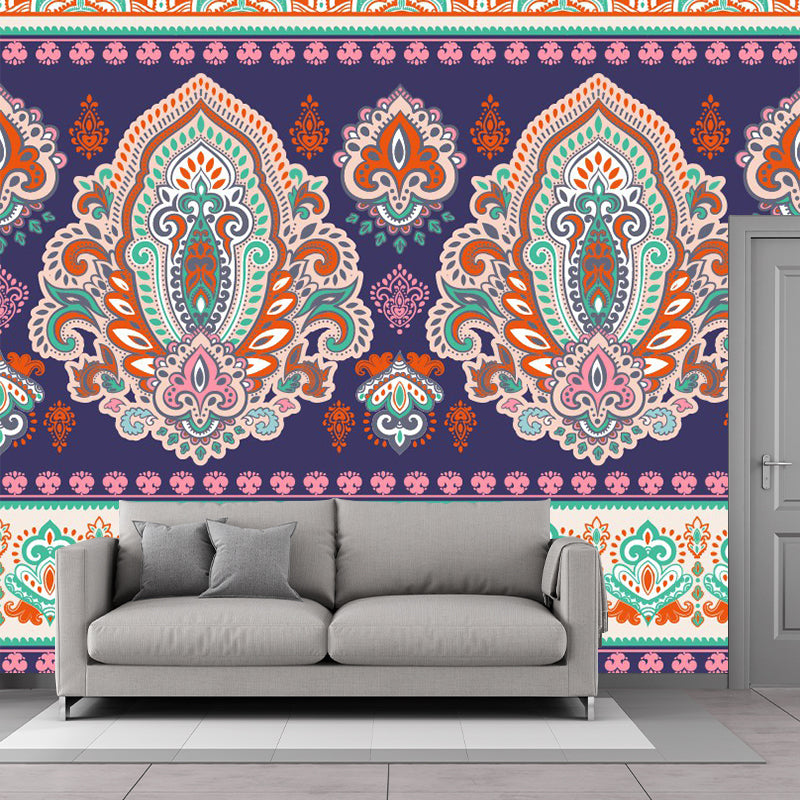 Boho Tribal Medallion Mural Decal for Living Room Personalized Wall Art in Orange-Green Clearhalo 'Wall Decor' 'Wall Mural' 1393619