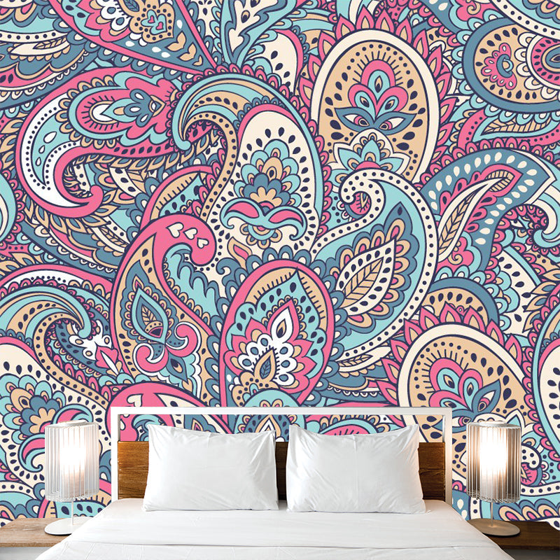 Paisley Wall Covering Murals Pink-Yellow-Green Bohemian Style Wall Decor for Bedroom Pink-Yellow-Green Clearhalo 'Wall Decor' 'Wall Mural' 1393622