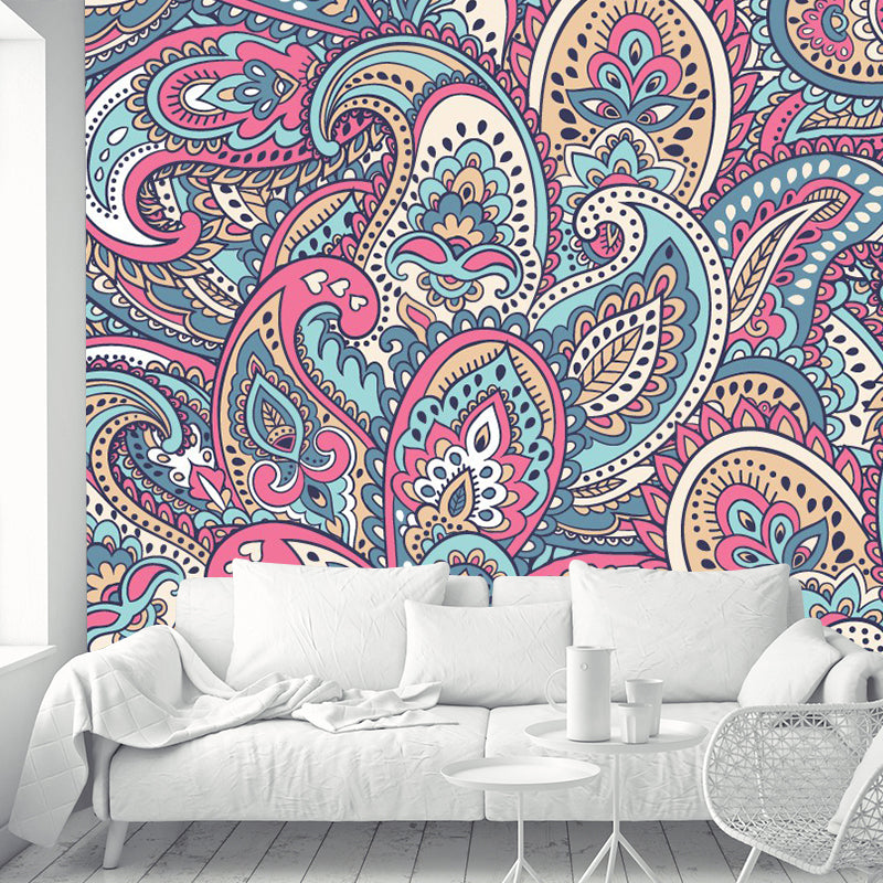 Paisley Wall Covering Murals Pink-Yellow-Green Bohemian Style Wall Decor for Bedroom Clearhalo 'Wall Decor' 'Wall Mural' 1393623