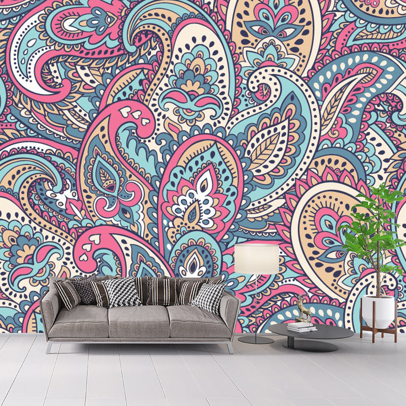 Paisley Wall Covering Murals Pink-Yellow-Green Bohemian Style Wall Decor for Bedroom Clearhalo 'Wall Decor' 'Wall Mural' 1393624