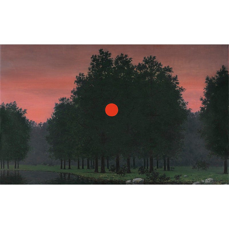 Illustration Forest Sunset Wall Murals for Living Room, Black-Pink, Custom Size Available Clearhalo 'Wall Decor' 'Wall Mural' 1393660