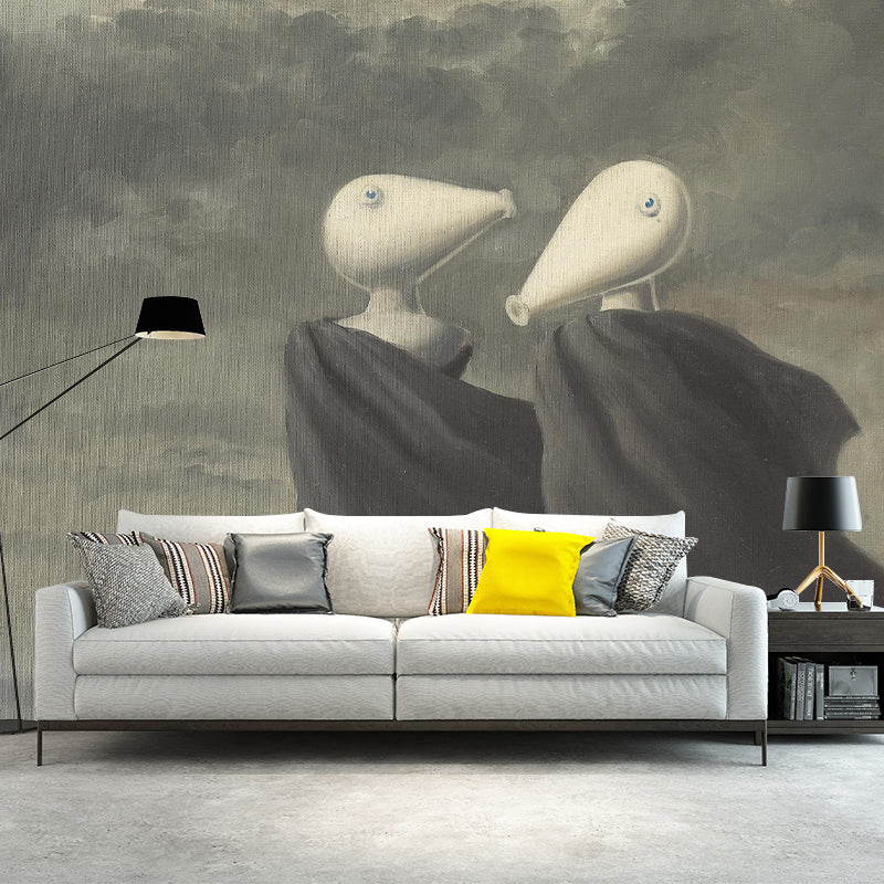 Brown Le Colloque Sentimental Murals Artwork Surreal Washable Wall Covering for Living Room Brown Clearhalo 'Wall Decor' 'Wall Mural' 1393707