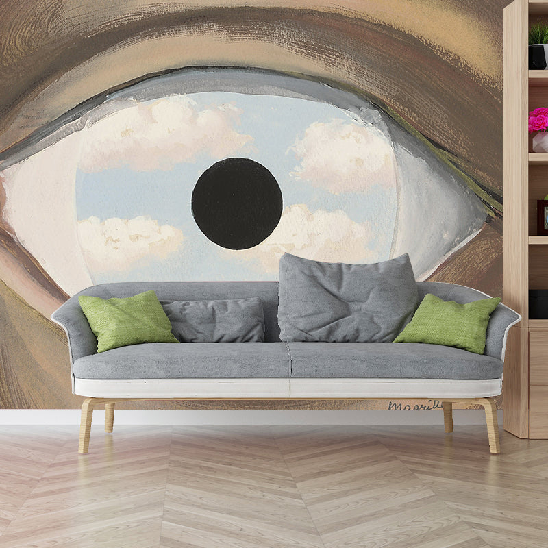 Surrealistic Cloud in Eye Mural Decal in Blue-Brown Waterproof Wall Art for Living Room Blue-Brown Clearhalo 'Wall Decor' 'Wall Mural' 1393722