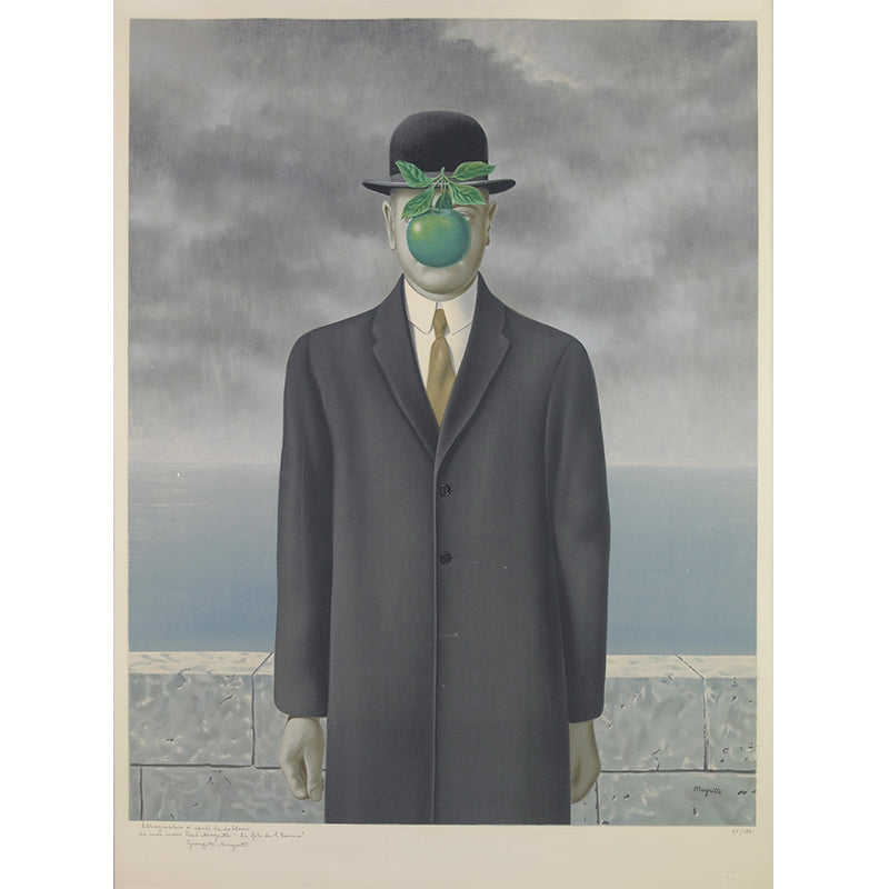 Smooth Whole Grey-Green Murals Surreal Rene The Son of Man Painting Wall Decor, Optional Size Clearhalo 'Wall Decor' 'Wall Mural' 1393730