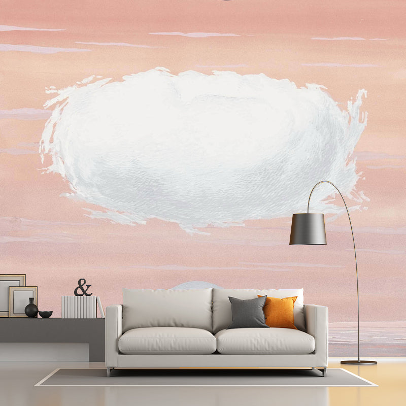 Pink-White Layers Wall Murals Water-Resistant Surrealistic Bedroom Wall Decoration Clearhalo 'Wall Decor' 'Wall Mural' 1393749