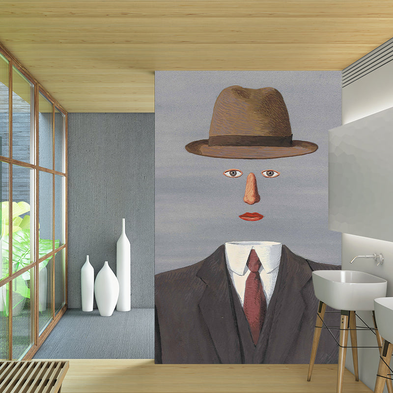 Surrealist Man without Face Murals for Home Gallery Personalized Wall Art in Black-Grey Clearhalo 'Wall Decor' 'Wall Mural' 1393759