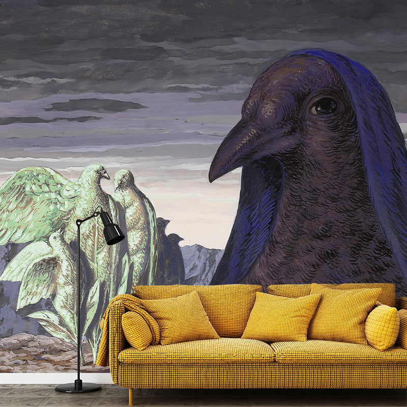 Big Pigeon The Messenger Murals Purple-Green Non-Woven Wall Covering, Washable, Custom Print Purple-Green Clearhalo 'Wall Decor' 'Wall Mural' 1393767