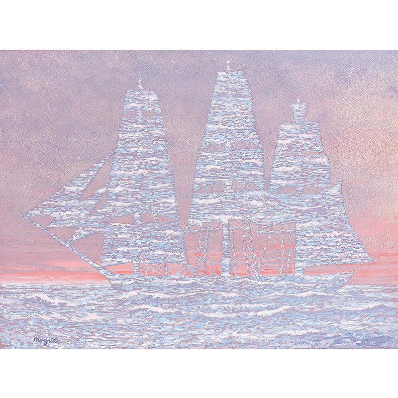 Big Sailing Ship Wallpaper Murals Surrealism Inspiring Artwork Wall Covering in Pink-Blue Clearhalo 'Wall Decor' 'Wall Mural' 1393790