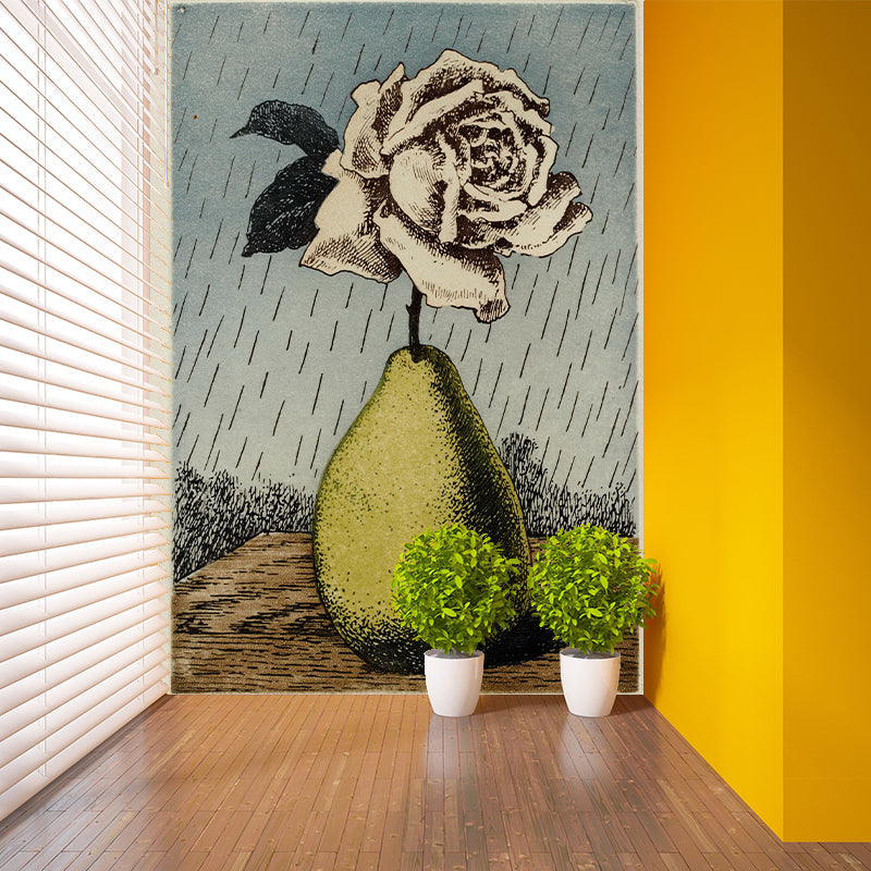 Giant Surrealist Wall Paper Murals Grey-Yellow Pear Vase with Blossom Rose Wall Covering, Size Optional Clearhalo 'Wall Decor' 'Wall Mural' 1393868