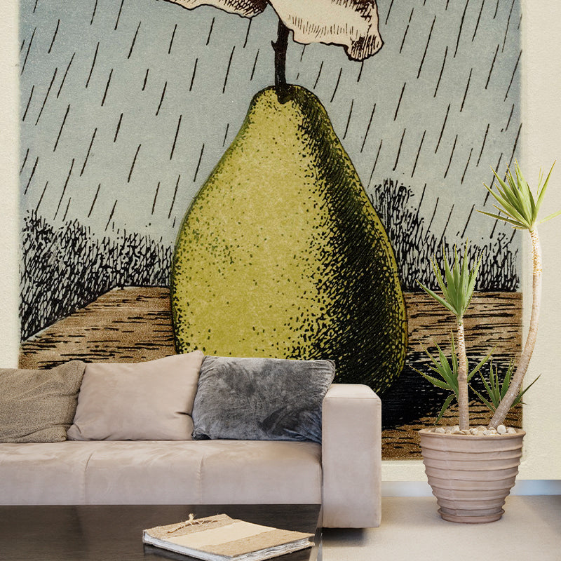 Giant Surrealist Wall Paper Murals Grey-Yellow Pear Vase with Blossom Rose Wall Covering, Size Optional Clearhalo 'Wall Decor' 'Wall Mural' 1393869