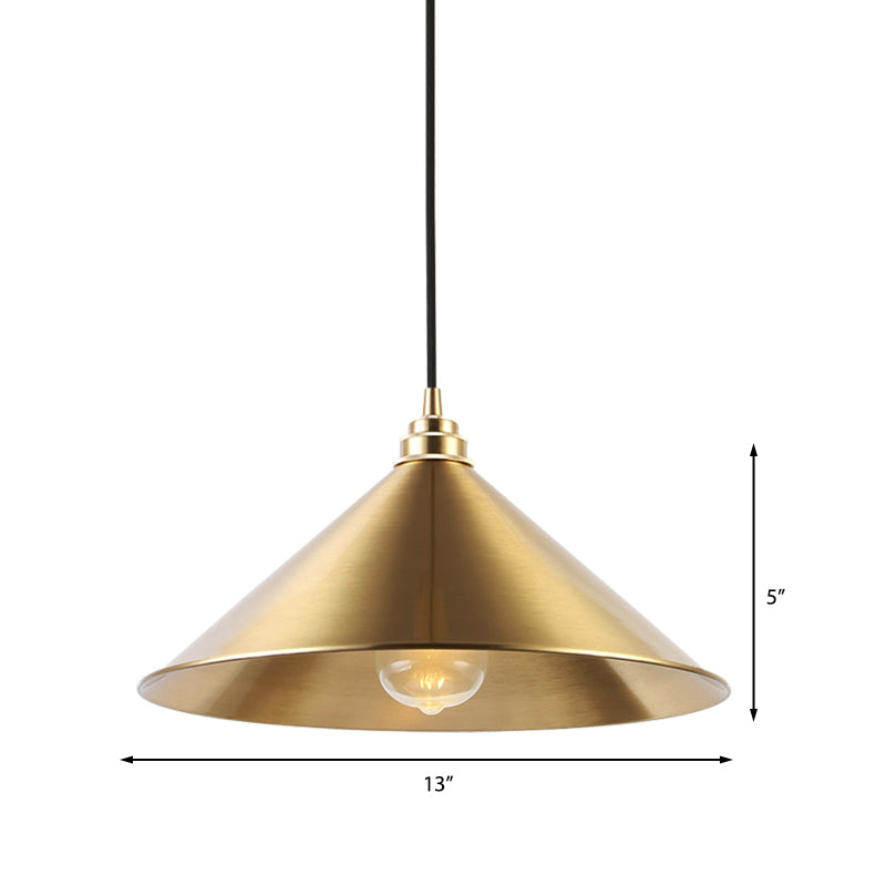 1 Light Pendant Lighting with Conic Shade Metallic Vintage Indoor Hanging Ceiling Light in Brass Clearhalo 'Art Deco Pendants' 'Cast Iron' 'Ceiling Lights' 'Ceramic' 'Crystal' 'Industrial Pendants' 'Industrial' 'Metal' 'Middle Century Pendants' 'Pendant Lights' 'Pendants' 'Tiffany' Lighting' 139416