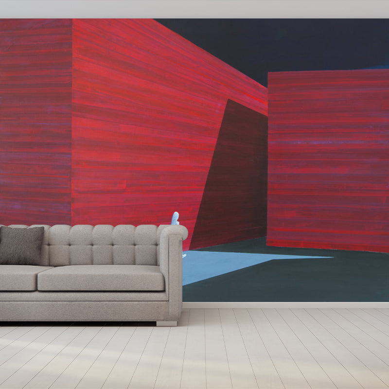 Modern Office Lady Murals Red and Blue Solitude Artwork Wall Covering for Bedroom Clearhalo 'Wall Decor' 'Wall Mural' 1394747