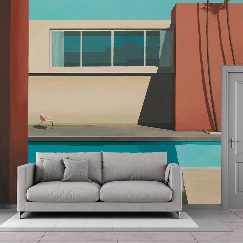 Blue-Brown Swimming Pool Murals Moisture Resistant Wall Covering for Living Room Clearhalo 'Wall Decor' 'Wall Mural' 1394757