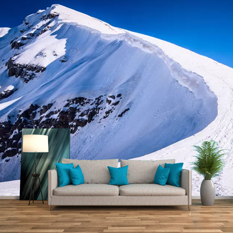 Road to Snowy Cliff Mural Wallpaper Blue-White Modern Style Wall Art for Living Room Clearhalo 'Wall Decor' 'Wall Mural' 1394776