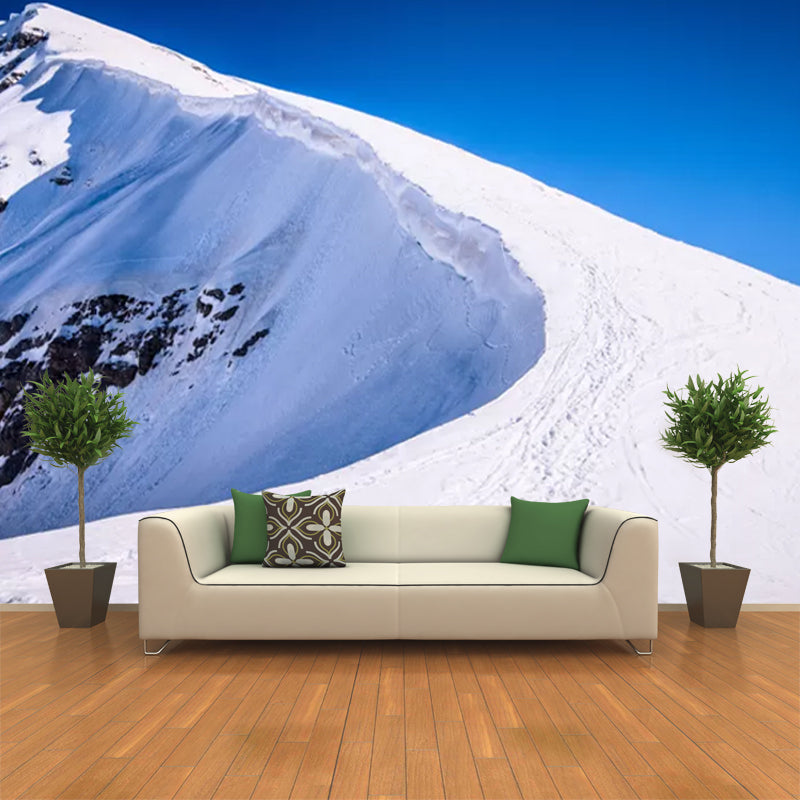 Road to Snowy Cliff Mural Wallpaper Blue-White Modern Style Wall Art for Living Room Clearhalo 'Wall Decor' 'Wall Mural' 1394777