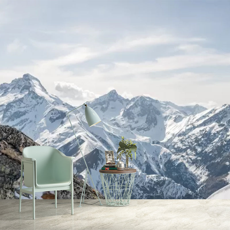 Modern Snowy Mountain Range Murals Blue and White Winter Landscape Wall Covering Clearhalo 'Wall Decor' 'Wall Mural' 1394782