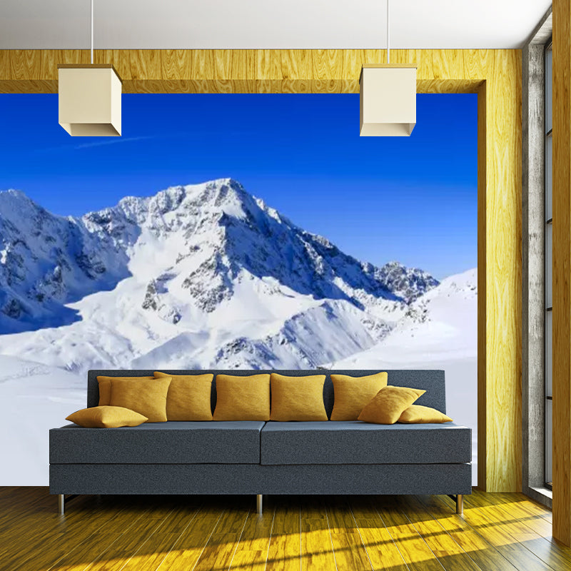 Full Size Snow Scenery Mural for Bedroom Straight Road to Mountain Pattern Wall Decor in Blue-White, Waterproof Clearhalo 'Wall Decor' 'Wall Mural' 1394786