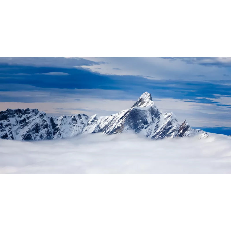 Huge Winter Scene Wall Mural Modern Beautiful Snowy Peak Above the Cloud Wall Art in Blue-White Clearhalo 'Wall Decor' 'Wall Mural' 1394793