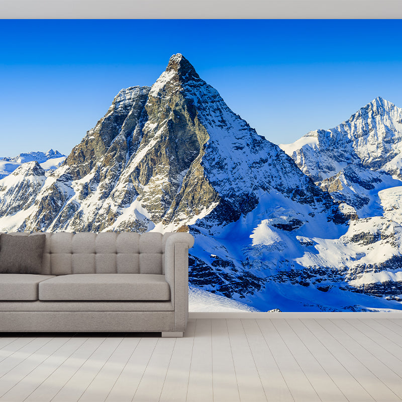 Snowy Rock Mountain Wallpaper Murals Contemporary Washable Living Room Wall Covering, Custom Print Clearhalo 'Wall Decor' 'Wall Mural' 1394796