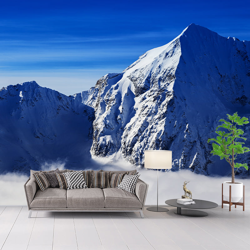 Mountain Peak Above Cloud Murals Modern Waterproofing Bedroom Wall Covering, Optional Size Blue-White Clearhalo 'Wall Decor' 'Wall Mural' 1394810